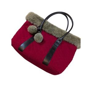 Bath and Body Works Tote Bag Faux Fur Quilted Red Holiday Christmas
